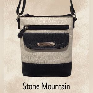 NWOT Stone Mountain USA Leather Crossbody,  Black and Ivory